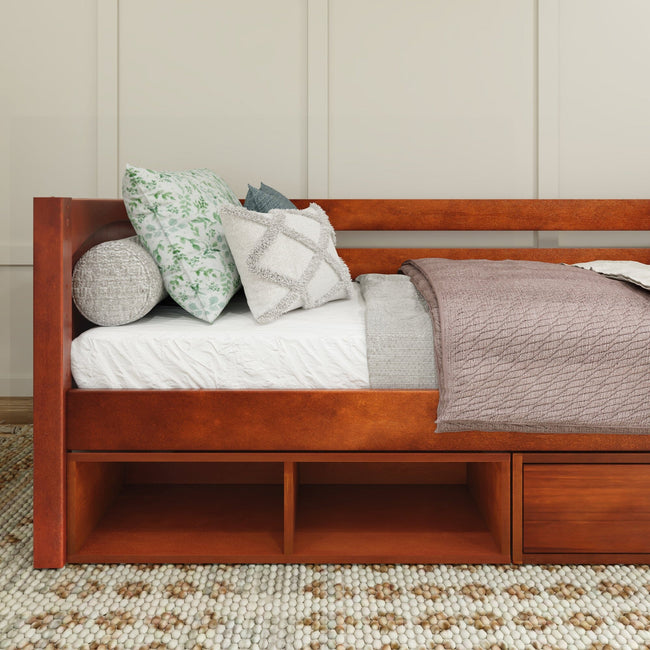 BRIX CD CP : Kids Beds Twin Daybed with Dresser and Cubbie, Panel, Chestnut