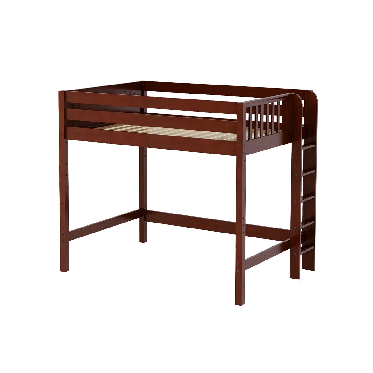 Wooden loft bed frame with ladder for small spaces and kids' bedrooms.