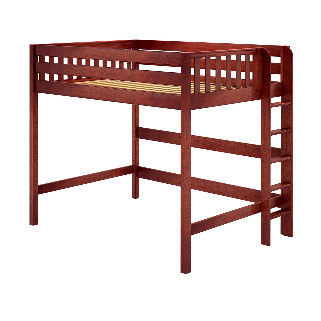 Wooden loft bed with ladder, ideal for maximizing bedroom space and storage solutions