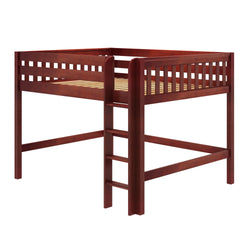 Wooden loft bed with ladder and safety rails in dark brown finish.