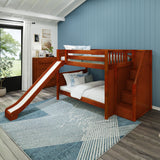 CELEBRATE XL CP : Play Bunk Beds Full XL Medium Bunk Bed with Stairs + Slide, Panel, Chestnut