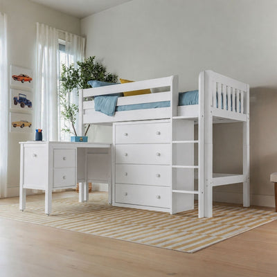 Twin Mid Loft Bed with 4-Drawer Dresser & Desk