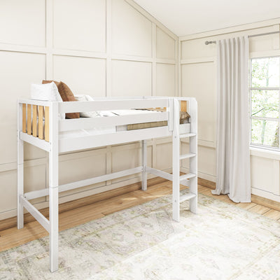 Modern Twin Mid Loft Bed with Straight Ladder on Front