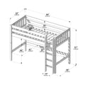 Isometric assembly diagram of a wooden loft bed with ladder and guardrails showing dimensions in inches and cm — overall 80 in (204 cm) length, 46 in (116 cm) width, 61 in (156 cm) height and 64 in (163 cm) mattress support, ideal for product pages and furniture measurements