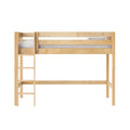 Light natural wood twin loft bed with guardrail and ladder, space-saving bunk bed for kids' bedroom