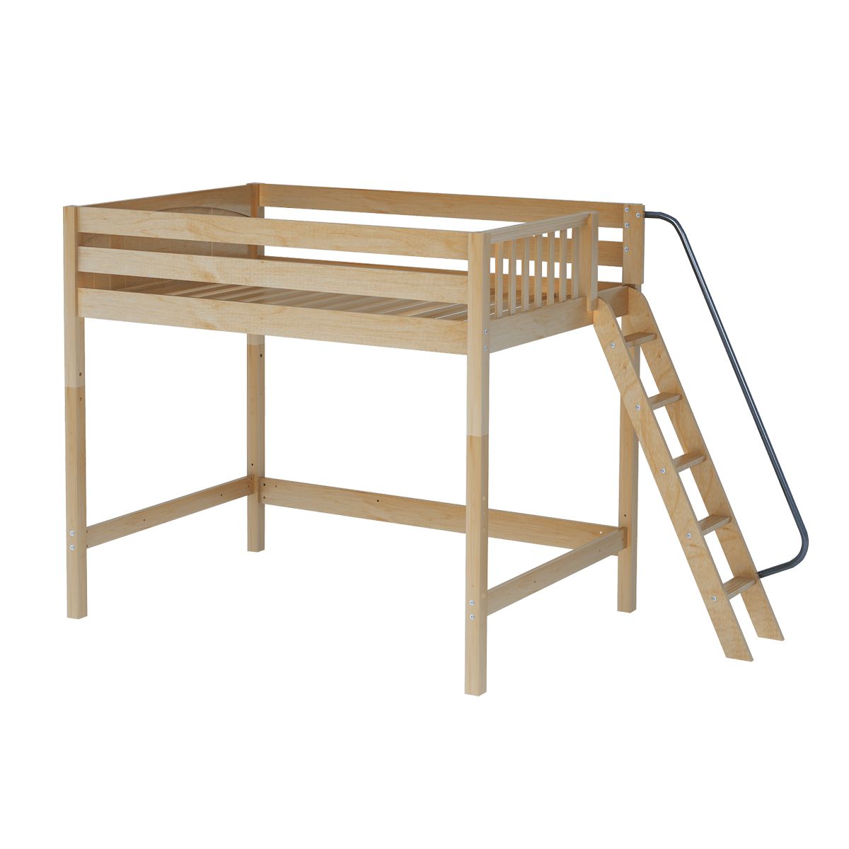 Wooden loft bed with ladder for kids' room space-saving furniture.