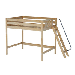 Wooden loft bed with ladder for kids' room space-saving furniture.