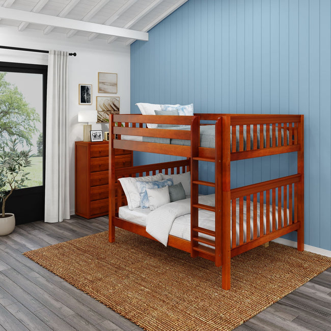 CLUNK XL CS : Classic Bunk Beds Queen High Bunk Bed with Straight Ladder on Front, Slat, Chestnut