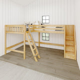 CREST NS : Corner Loft Beds Full + Twin High Corner Loft Bed with Ladder + Stairs - R, Slat, Natural