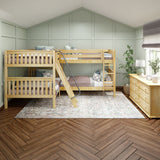 CROSS NS : Multiple Bunk Beds Full + Twin Medium Corner Bunk with Angled and Straight Ladder, Slat, Natural