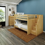 DAPPER NS : Staircase Bunk Beds Full Low Bunk Bed with Stairs, Slat, Natural