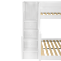 White wooden loft bunk bed with built-in storage drawers, space-saving design and wooden slat mattress support for kids' bedroom