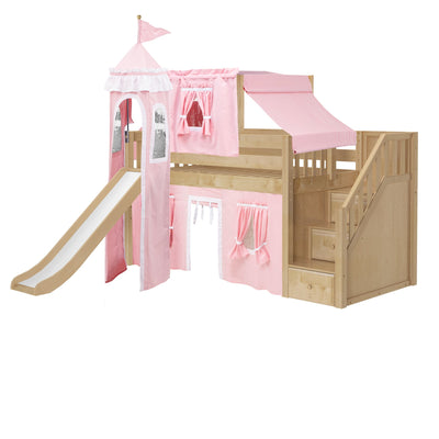 DELICIOUS23 NS : Play Loft Beds Twin Low Loft Bed with Stairs, Curtain, Top Tent, Tower + Slide, Slat, Natural