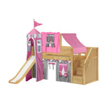 DELICIOUS57 NS : Play Loft Beds Twin Low Loft Bed with Stairs, Curtain, Top Tent, Tower + Slide, Slat, Natural
