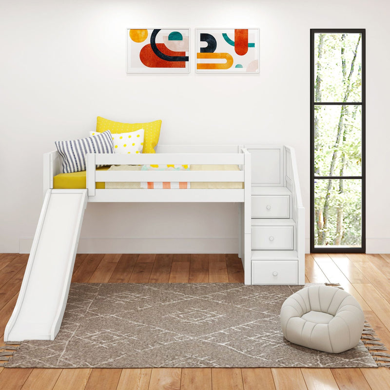 Low Loft Bed with Slide and Stairs
