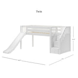 DELICIOUS WS : Play Loft Beds Twin Low Loft Bed with Stairs + Slide, Slat, White