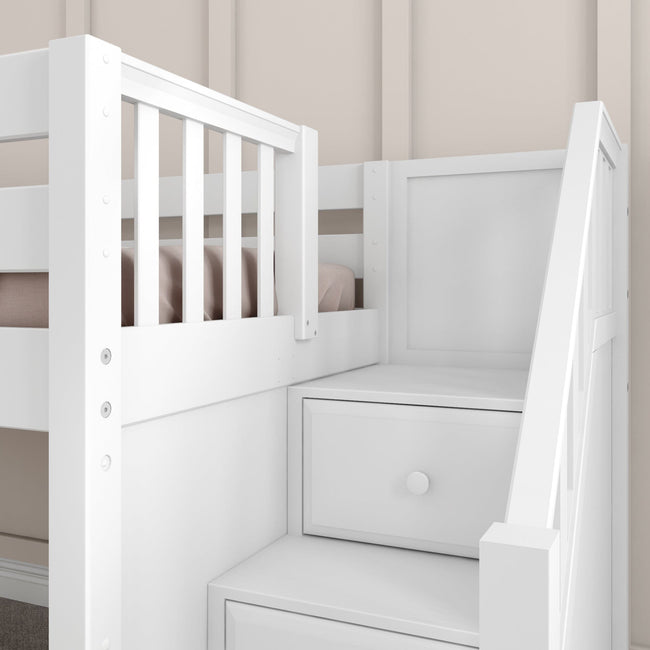 DELICIOUS WS : Play Loft Beds Twin Low Loft Bed with Stairs + Slide, Slat, White
