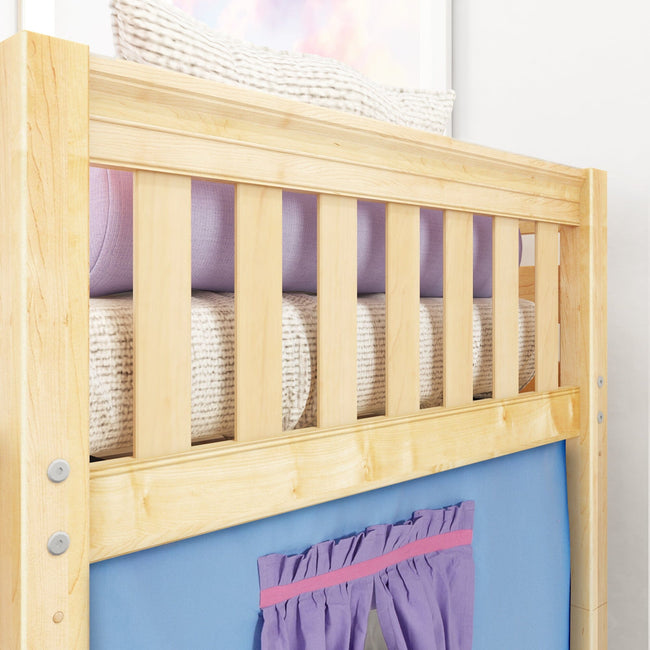 DEN27 NS : Play Loft Beds Twin Low Loft Bed with Angled Ladder, Curtain + Slide, Slat, Natural