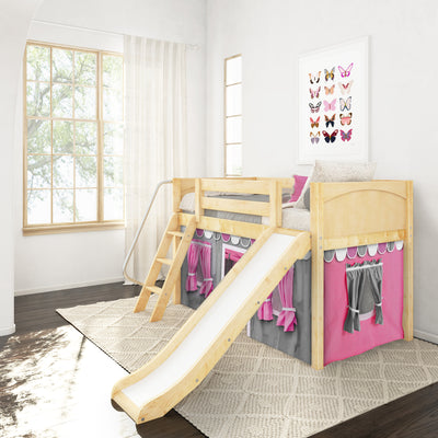 DEN57 NP : Play Loft Beds Twin Low Loft Bed with Angled Ladder, Curtain + Slide, Panel, Natural