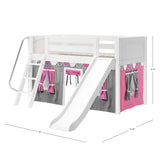 DEN57 WP : Play Loft Beds Twin Low Loft Bed with Angled Ladder, Curtain + Slide, Panel, White