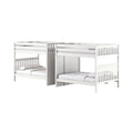White wooden triple bunk bed with guardrails and twin mattresses, space-saving kids' bedroom furniture, modern bunk beds