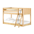Solid maple wood loft bunk bed with ladder and guardrail, white bedding, kids bedroom furniture