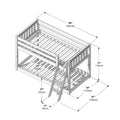 Assembly diagram of a twin-over-twin wooden bunk bed with safety rails and angled ladder, clearly labeled dimensions 80 inches (203 cm) length, 51 inches (130 cm) height, 43 inches (110 cm) width — bunk bed assembly and dimension diagram