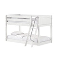 White wooden loft bunk bed with ladder and safety rail, space-saving twin-over-full style for kids' bedroom