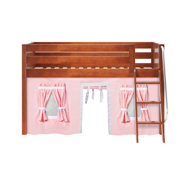 EASY RIDER23 CP : Play Loft Beds Twin Low Loft Bed with Angled Ladder + Curtain, Panel, Chestnut