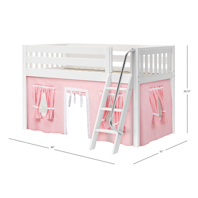 EASY RIDER23 WS : Play Loft Beds Twin Low Loft Bed with Angled Ladder + Curtain, Slat, White