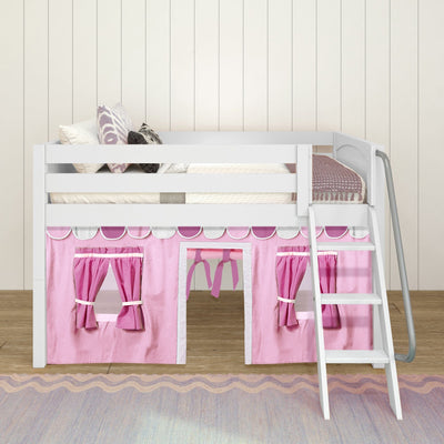 EASY RIDER64 WP : Play Loft Beds Twin Low Loft Bed with Angled Ladder + Curtain, Panel, White