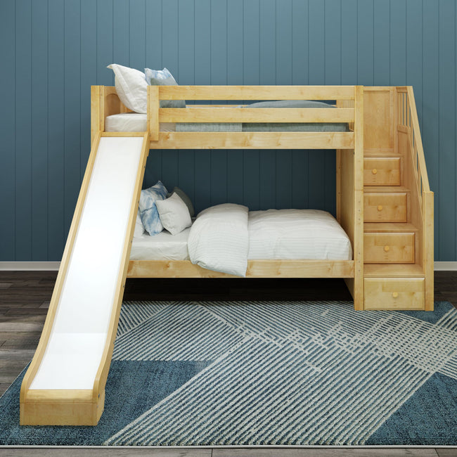 ECSTATIC NP : Play Bunk Beds Twin Medium Bunk Bed with Stairs + Slide, Panel, Natural