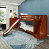 ECSTATIC XL CS : Play Bunk Beds Twin XL Medium Bunk Bed with Stairs + Slide, Slat, Slat, Chestnut