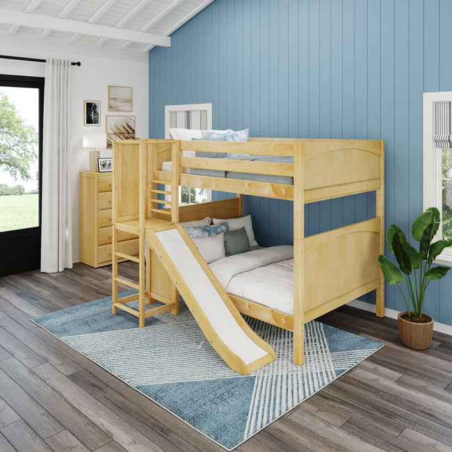 EMPIRE NP : Play Bunk Beds Full High Bunk Bed with Slide Platform, Panel, Natural