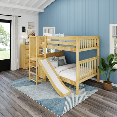 EMPIRE NS : Play Bunk Beds Full High Bunk Bed with Slide Platform, Slat, Natural