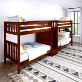 EXCELLENT CS : Multiple Bunk Beds Twin High Quadruple Bunk Bed with Stairs, Slat, Chestnut