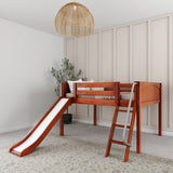 FANTASTIC CP : Play Loft Beds Full Low Loft Bed with Slide and Angled Ladder on Front, Panel, Chestnut