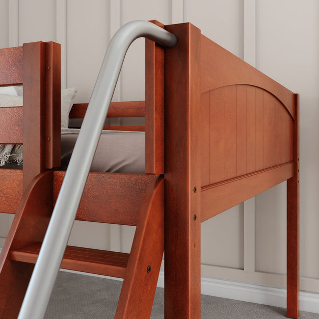 FANTASTIC CP : Play Loft Beds Full Low Loft Bed with Slide and Angled Ladder on Front, Panel, Chestnut