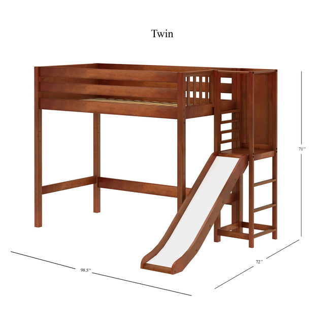 FILIOCUS CP : Play Loft Beds Twin High Loft Bed with Slide Platform, Panel, Chestnut