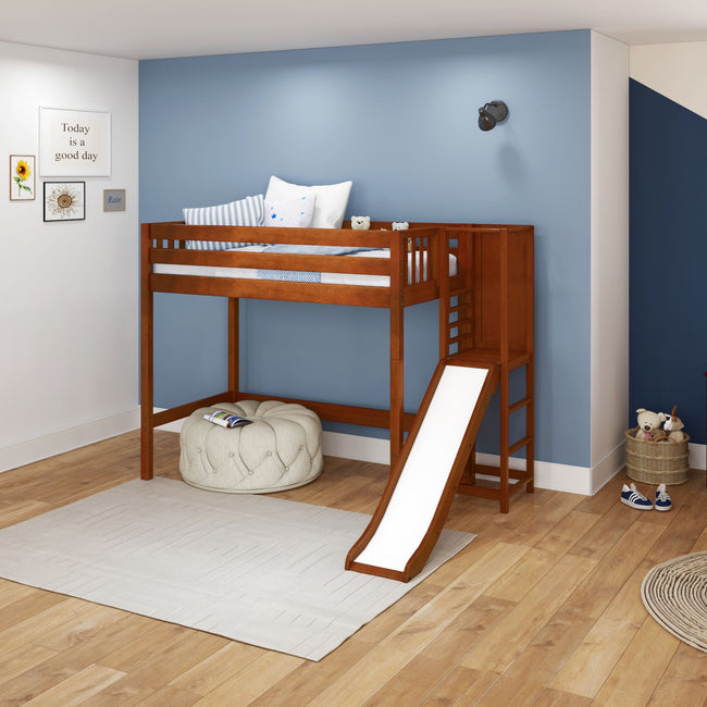 FILIOCUS CS : Play Loft Beds Twin High Loft Bed with Slide Platform, Slat, Chestnut
