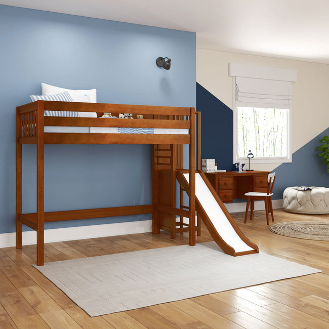 FILIOCUS CS : Play Loft Beds Twin High Loft Bed with Slide Platform, Slat, Chestnut