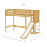 FILIOCUS XL NS : Play Loft Beds Twin XL High Loft Bed with Slide Platform, Slat, Natural
