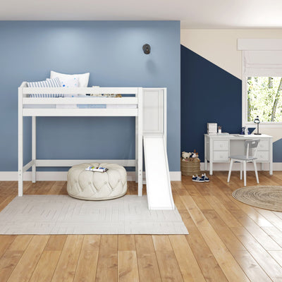 FILIOCUS XL WC : Play Loft Beds Twin XL High Loft Bed with Slide Platform, Curve, White
