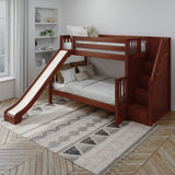 FOXTROT CS : Play Bunk Beds Medium Twin over Full Bunk Bed with Stairs + Slide, Slat, Chestnut