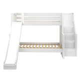 FOXTROT WP : Play Bunk Beds Medium Twin over Full Bunk Bed with Stairs + Slide, Panel, White