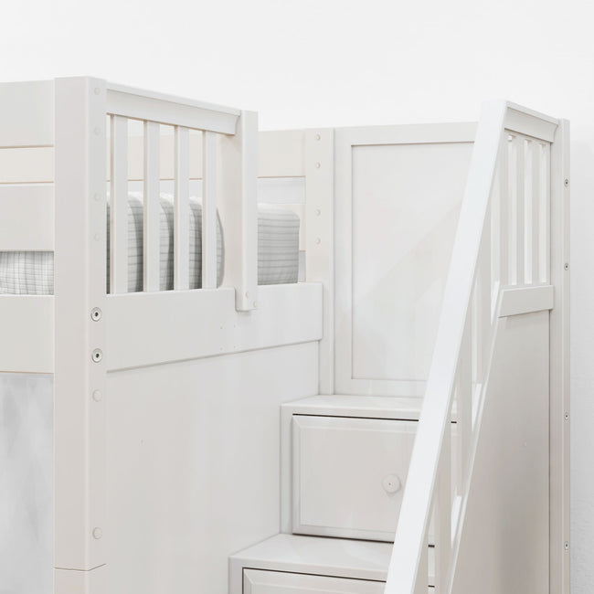 FOXTROT WS : Play Bunk Beds Medium Twin over Full Bunk Bed with Stairs + Slide, Slat, White