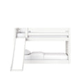 White wooden bunk bed with slide, twin-over-full mattresses, built-in ladder and guardrails, space-saving modern kids bedroom furniture