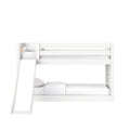 White painted wooden bunk bed with built-in slide, safety guardrails and twin mattresses — modern space-saving kids' bedroom furniture