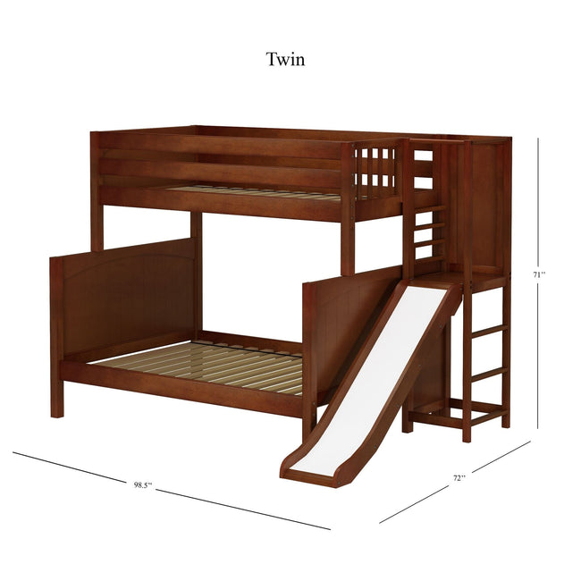 FUSE CP : Play Bunk Beds High Twin over Full Bunk Bed with Slide Platform, Panel, Chestnut