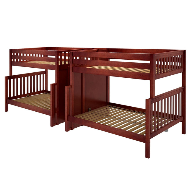 GALAXY XL CS : Multiple Bunk Beds High Twin XL over Queen Quadruple Bunk Bed with Stairs, Slat, Chestnut